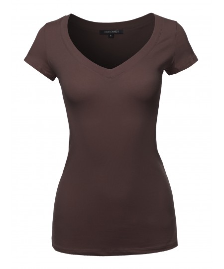 Women's Solid V-neck Short Sleeves Everyday Top