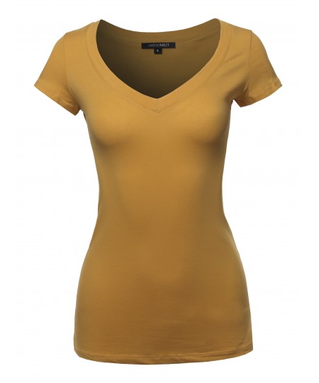 Women's Solid V-neck Short Sleeves Everyday Top