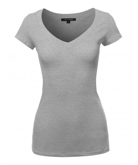 Women's Solid V-neck Short Sleeves Everyday Top