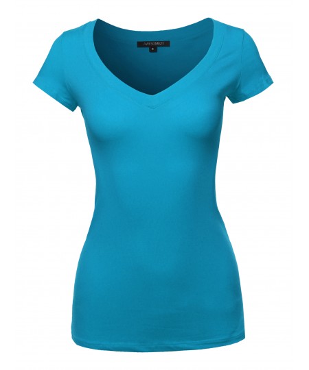 Women's Solid V-neck Short Sleeves Everyday Top