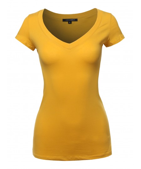 Women's Solid V-neck Short Sleeves Everyday Top