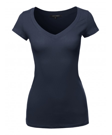 Women's Solid V-neck Short Sleeves Everyday Top