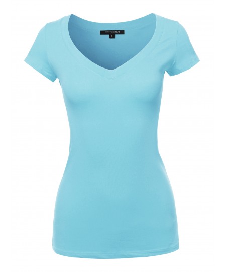 Women's Solid V-neck Short Sleeves Everyday Top