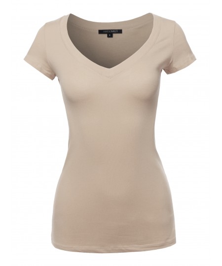 Women's Solid V-neck Short Sleeves Everyday Top