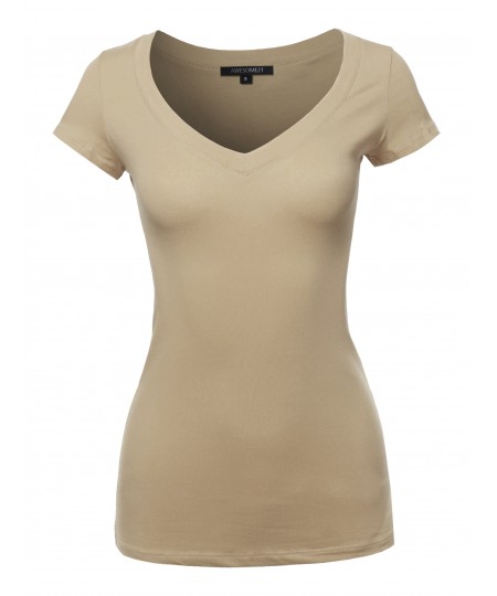 Women's Solid V-neck Short Sleeves Everyday Top