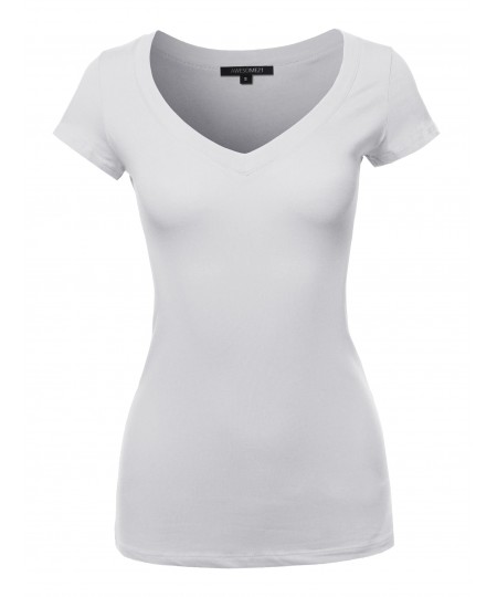 Women's Solid V-neck Short Sleeves Everyday Top