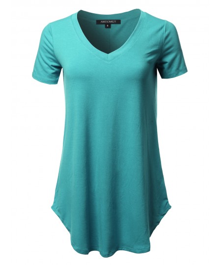 Women's Solid Relaxed Fit V-Neck Short Sleeve Basic Tee