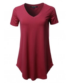 Women's Solid Relaxed Fit V-Neck Short Sleeve Basic Tee