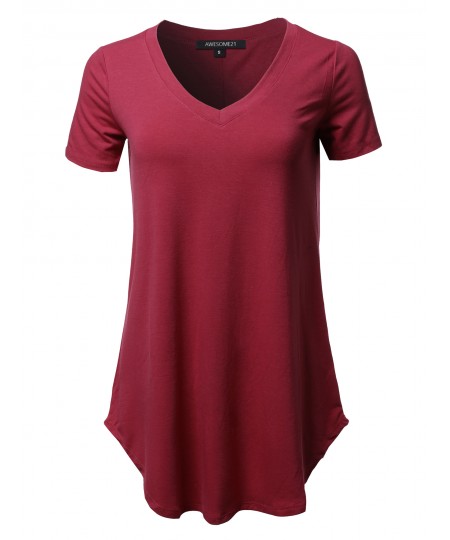 Women's Solid Relaxed Fit V-Neck Short Sleeve Basic Tee