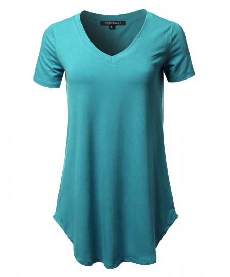 Women's Solid Relaxed Fit V-Neck Short Sleeve Basic Tee