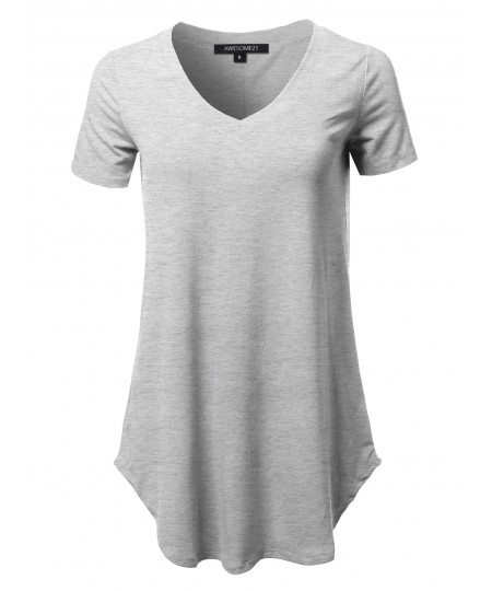 Women's Solid Relaxed Fit V-Neck Short Sleeve Basic Tee