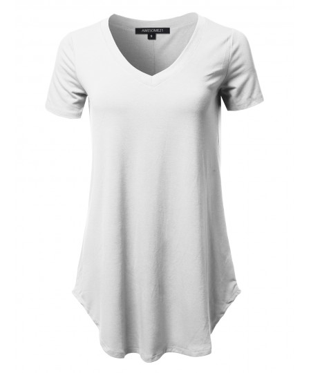 Women's Solid Relaxed Fit V-Neck Short Sleeve Basic Tee