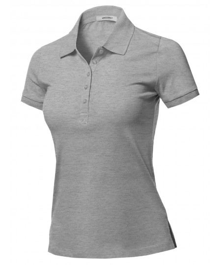 Women's Solid Basic Short Sleeve Gold School Uniform Polo Top