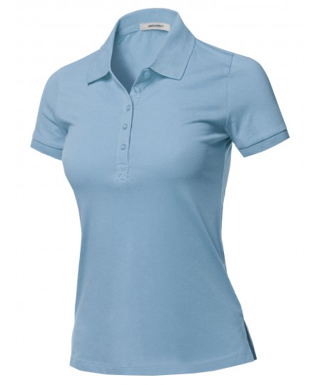 Women's Solid Basic Short Sleeve Gold School Uniform Polo Top