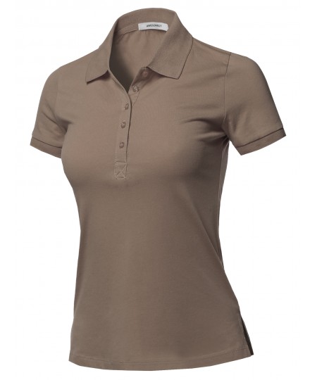Women's Solid Basic Short Sleeve Gold School Uniform Polo Top