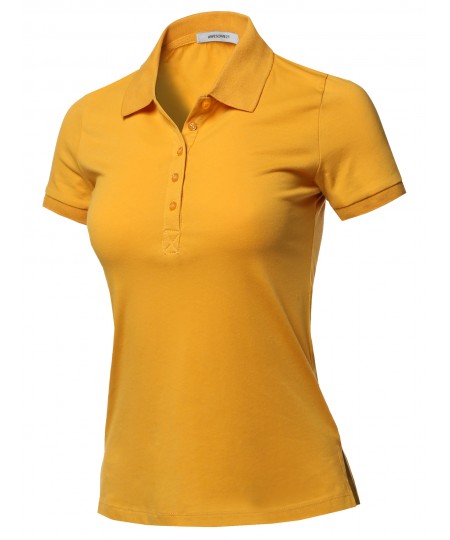 Women's Solid Basic Short Sleeve Gold School Uniform Polo Top