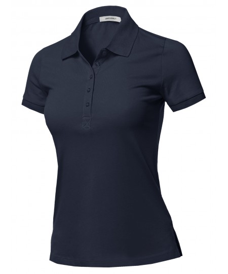 Women's Solid Basic Short Sleeve Gold School Uniform Polo Top