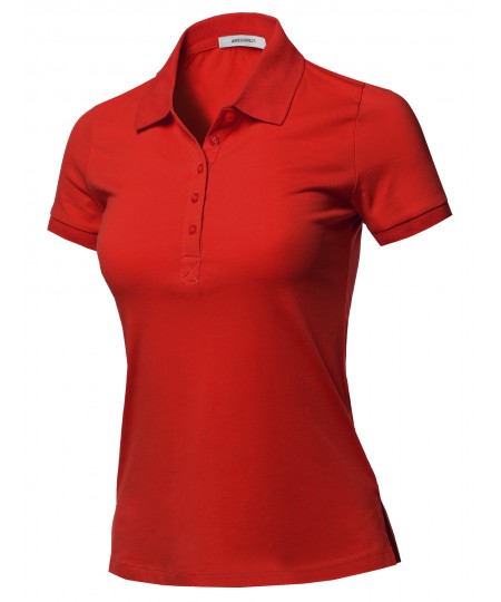 Women's Solid Basic Short Sleeve Gold School Uniform Polo Top