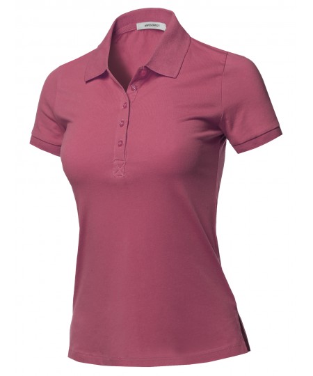 Women's Solid Basic Short Sleeve Gold School Uniform Polo Top