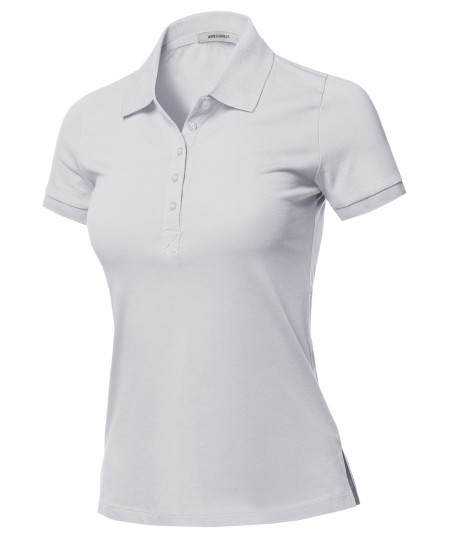Women's Solid Basic Short Sleeve Gold School Uniform Polo Top