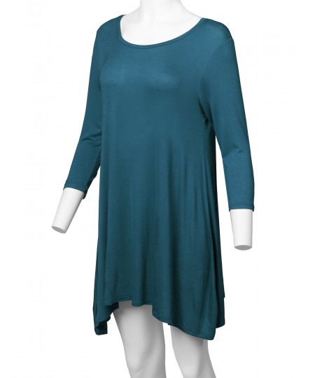 Women's Solid Basic Soft Stretch Asymmetrical 3/4 Sleeve Tunic Top