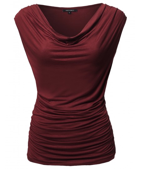 Women's Solid Sleeveless Scoop Neck Shirred Top