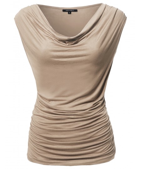 Women's Solid Sleeveless Scoop Neck Shirred Top