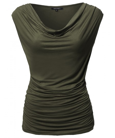 Women's Solid Sleeveless Scoop Neck Shirred Top