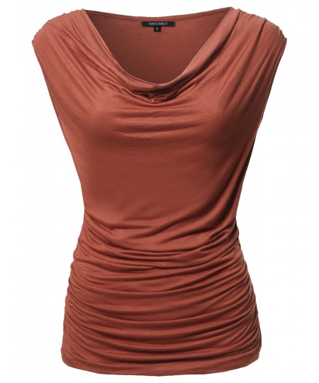Women's Solid Sleeveless Scoop Neck Shirred Top