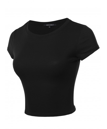 Women's Solid Basic Short Sleeve Crop Top