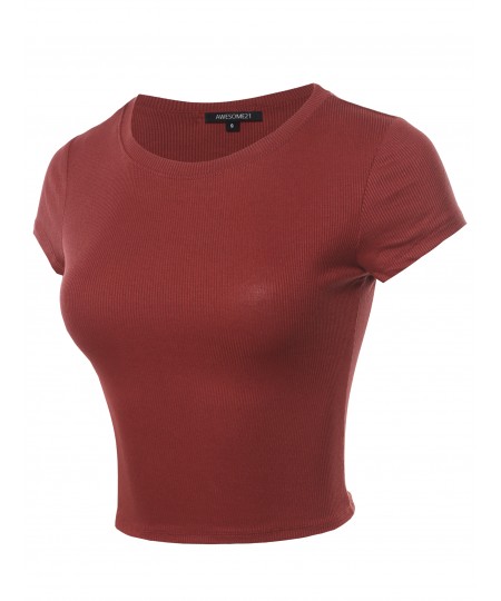 Women's Solid Basic Short Sleeve Crop Top