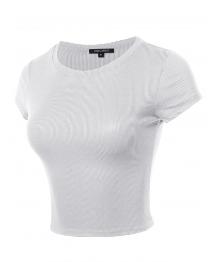 Women's Solid Basic Short Sleeve Crop Top