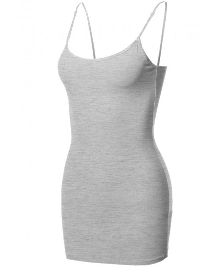Women's Basic Solid Long Length Camisole Tank Top with Adjustable Straps