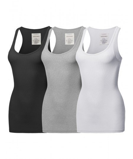 Women's Solid Basic Scoop Neck Racer-Back Ribbed Tank Top