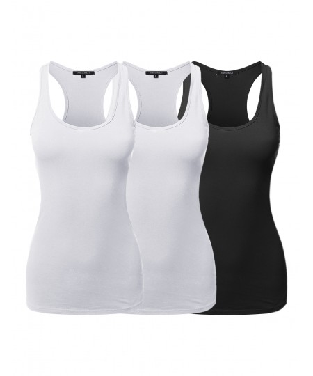 Women's Solid Basic Sleeveless Racer-Back Cotton Based Tank Top