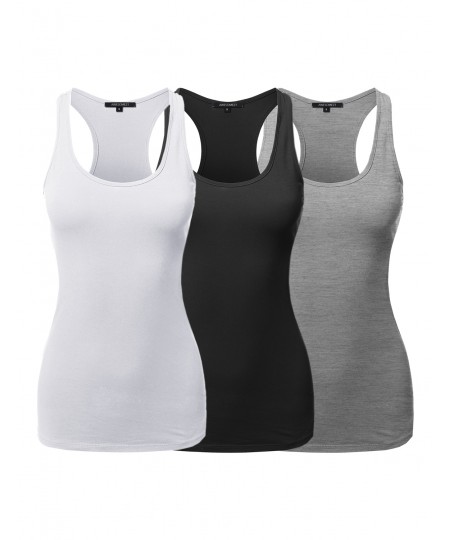Women's Solid Basic Sleeveless Racer-Back Cotton Based Tank Top