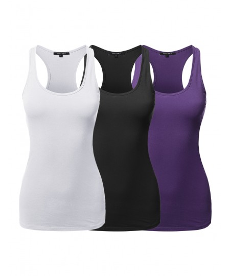 Women's Solid Basic Sleeveless Racer-Back Cotton Based Tank Top