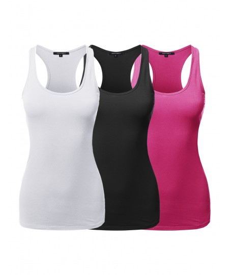 Women's Solid Basic Sleeveless Racer-Back Cotton Based Tank Top