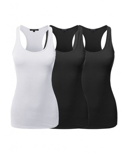 Women's Solid Basic Sleeveless Racer-Back Cotton Based Tank Top