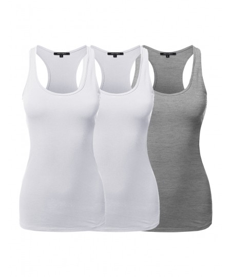 Women's Solid Basic Sleeveless Racer-Back Cotton Based Tank Top