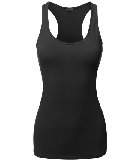 Women's Solid Basic Sleeveless Racer-Back Cotton Based Tank Top