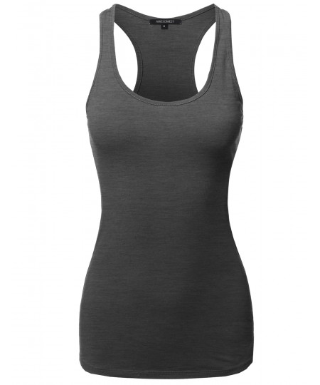 Women's Solid Basic Sleeveless Racer-Back Cotton Based Tank Top