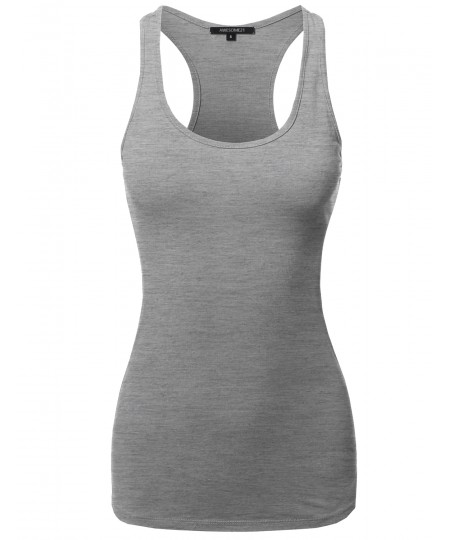 Women's Solid Basic Sleeveless Racer-Back Cotton Based Tank Top