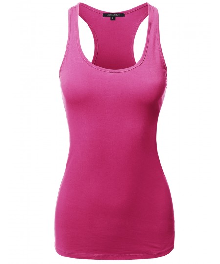 Women's Solid Basic Sleeveless Racer-Back Cotton Based Tank Top