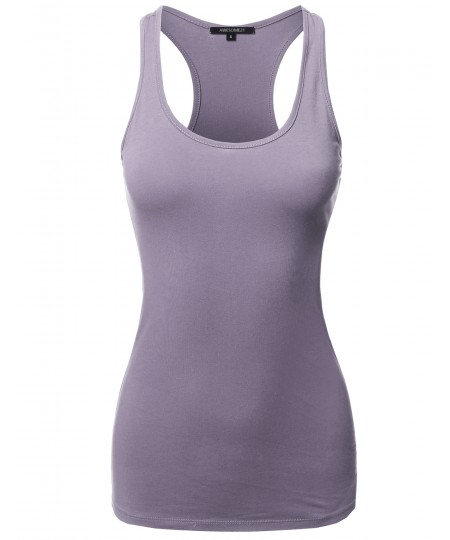 Women's Solid Basic Sleeveless Racer-Back Cotton Based Tank Top