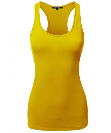 Women's Solid Basic Sleeveless Racer-Back Cotton Based Tank Top