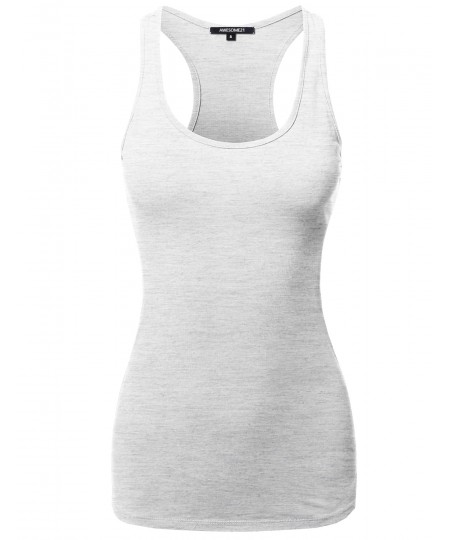 Women's Solid Basic Sleeveless Racer-Back Cotton Based Tank Top