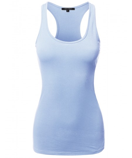 Women's Solid Basic Sleeveless Racer-Back Cotton Based Tank Top