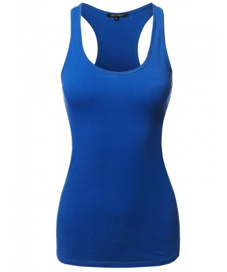 Women's Solid Basic Sleeveless Racer-Back Cotton Based Tank Top