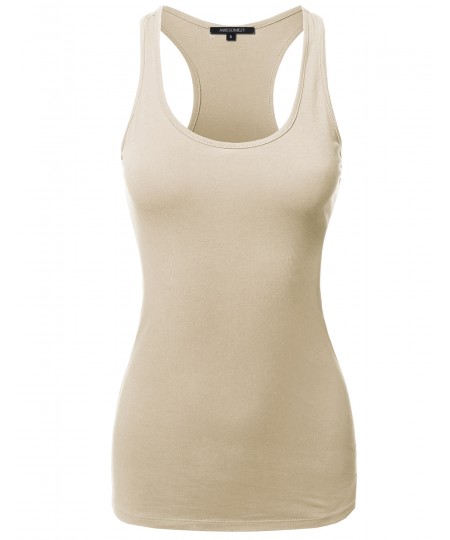 Women's Solid Basic Sleeveless Racer-Back Cotton Based Tank Top